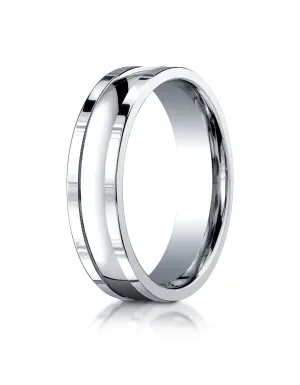 Benchmark 18K White Gold 6mm Comfort-Fit High Polished Squared Edge Carved Design Wedding Band Ring