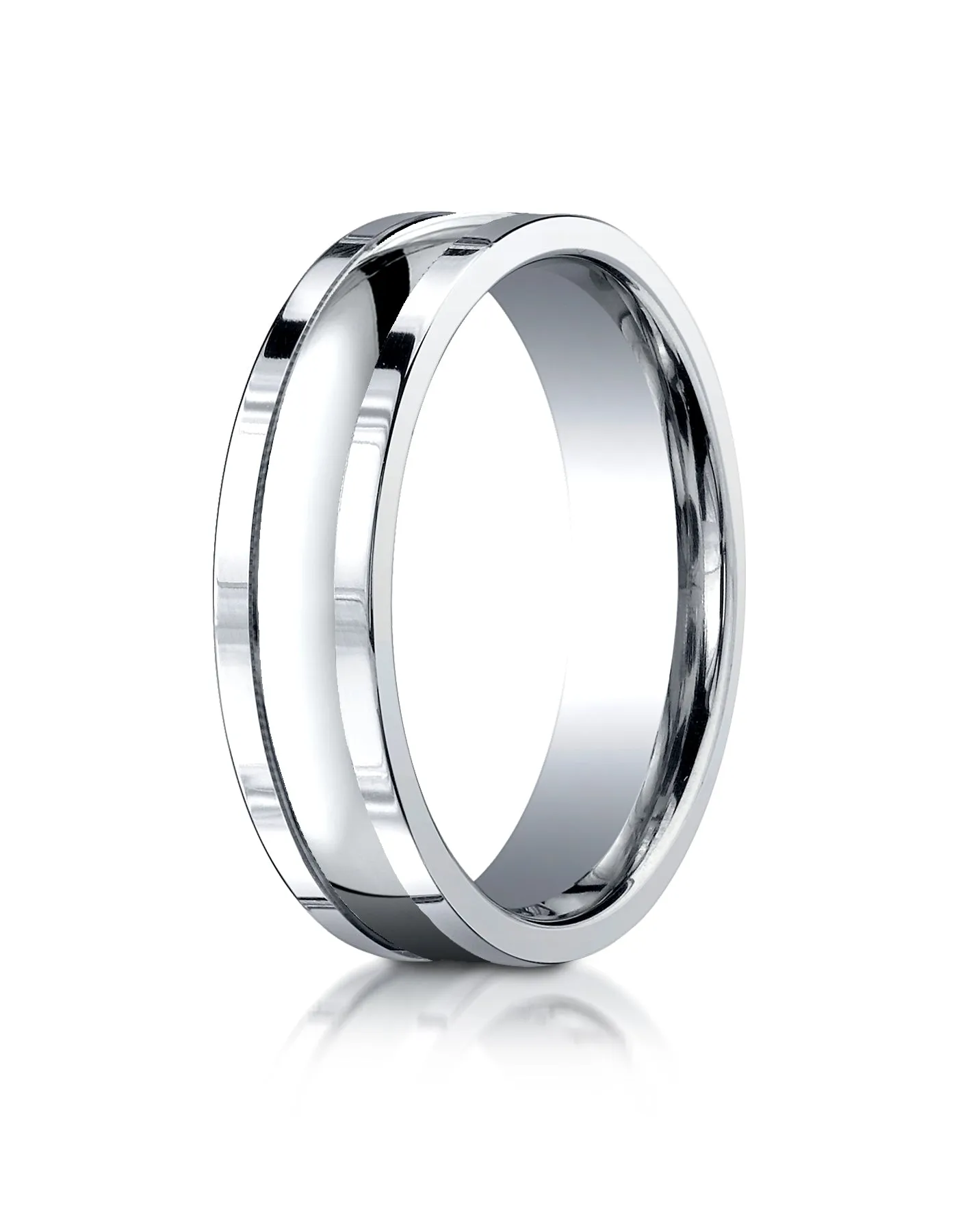 Benchmark 18K White Gold 6mm Comfort-Fit High Polished Squared Edge Carved Design Wedding Band Ring