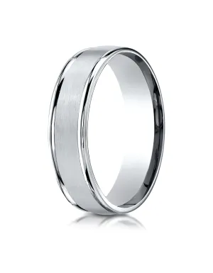 Benchmark 18K White Gold 6mm Comfort-Fit Satin Finish High Polished Round Edge Carved Design Wedding Band