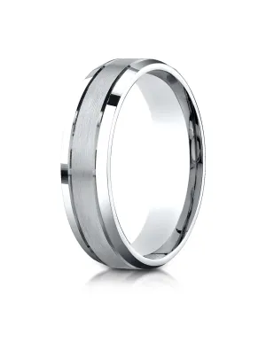 Benchmark 18K White Gold 6mm Comfort-Fit Satin-Finished High Polished Beveled Edge Carved Design Ring