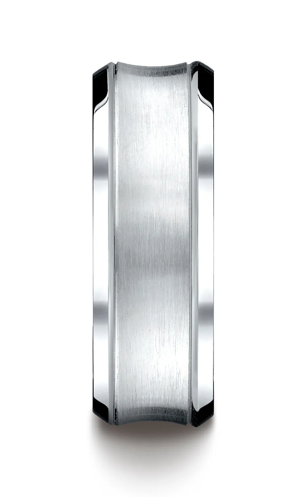 Benchmark 18K White Gold 7.5mm Comfort-Fit Satin-Finished Concave Beveled Edge Design Wedding Band Ring