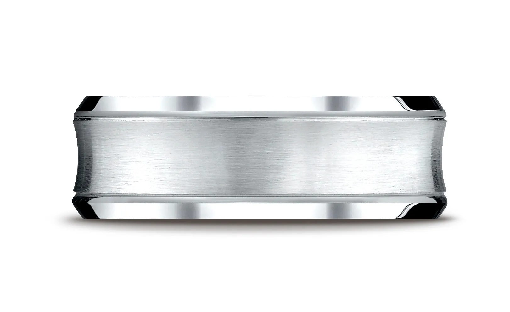 Benchmark 18K White Gold 7.5mm Comfort-Fit Satin-Finished Concave Beveled Edge Design Wedding Band Ring