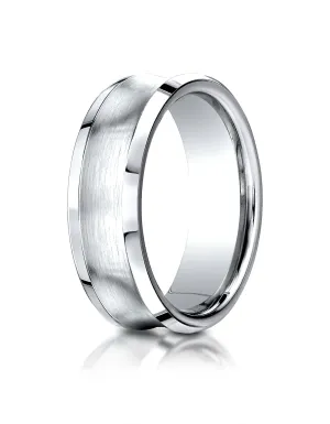Benchmark 18K White Gold 7.5mm Comfort-Fit Satin-Finished Concave Beveled Edge Design Wedding Band Ring