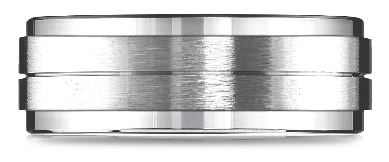 Benchmark 18k White Gold 8mm Comfort-Fit Drop Bevel Satin Center Design Band, (Sizes 4-15)
