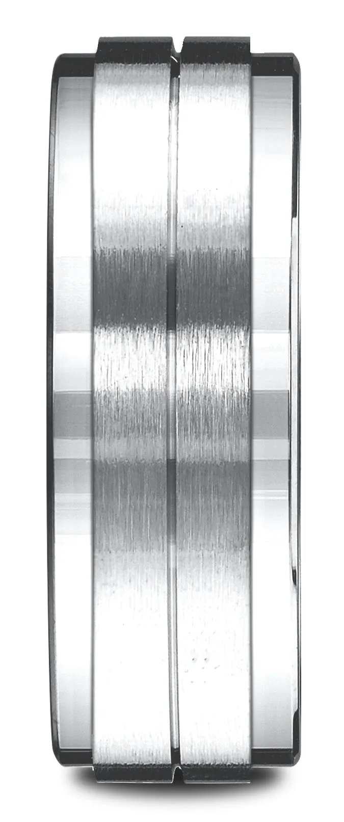 Benchmark 18k White Gold 8mm Comfort-Fit Drop Bevel Satin Center Design Band, (Sizes 4-15)