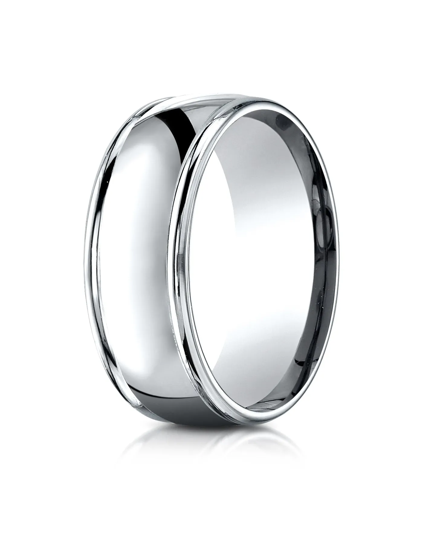 Benchmark 18K White Gold 8mm Comfort-Fit High Polish Finish Round Edge Design Wedding Band Ring