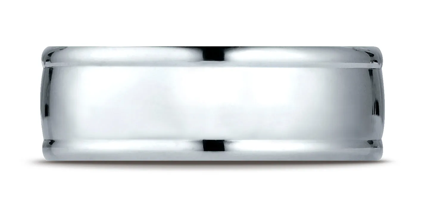 Benchmark 18K White Gold 8mm Comfort-Fit High Polish Finish Round Edge Design Wedding Band Ring