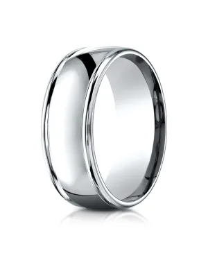 Benchmark 18K White Gold 8mm Comfort-Fit High Polish Finish Round Edge Design Wedding Band Ring