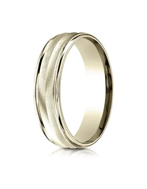 Benchmark 18K Yellow Gold 6mm Comfort-Fit Chevron Design with Round Edge Carved Design Wedding Band Ring