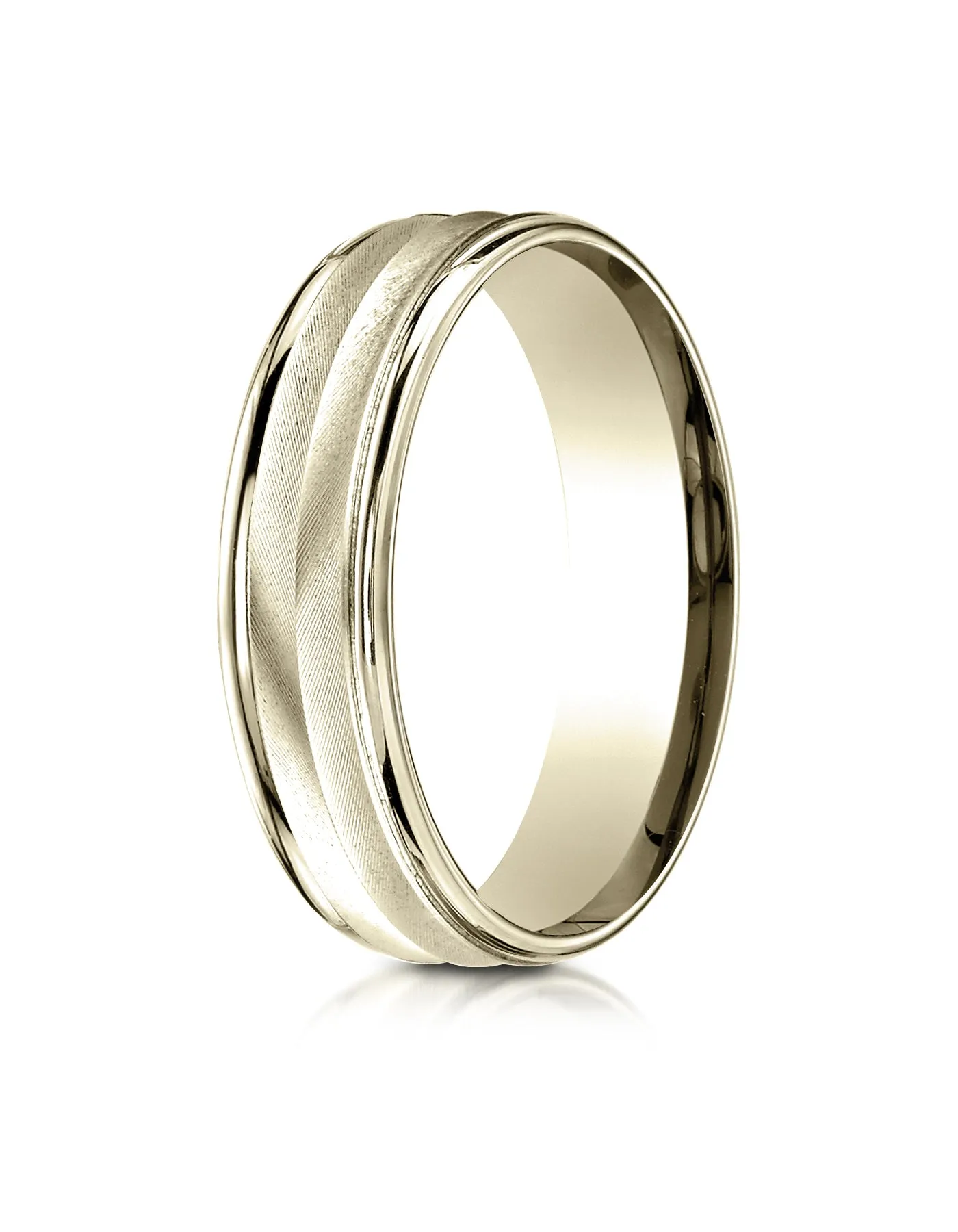 Benchmark 18K Yellow Gold 6mm Comfort-Fit Chevron Design with Round Edge Carved Design Wedding Band Ring