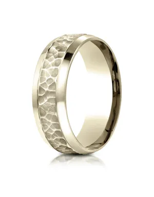 Benchmark 18K Yellow Gold 7.5mm Comfort-Fit Hammered Finish Beveled Edge Design Wedding Band Ring