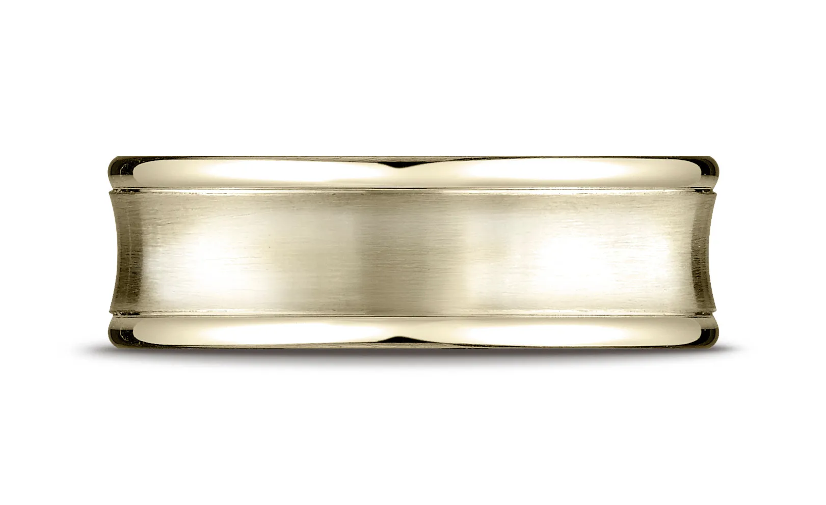 Benchmark 18K Yellow Gold 7.5mm Comfort-Fit Satin-Finished Concave Round Edge Carved Design Wedding Band