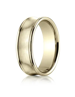 Benchmark 18K Yellow Gold 7.5mm Comfort-Fit Satin-Finished Concave Round Edge Carved Design Wedding Band