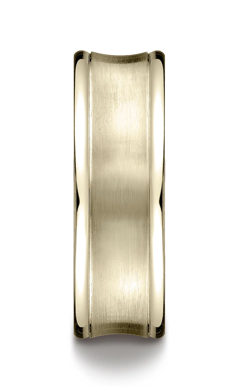 Benchmark 18K Yellow Gold 7.5mm Comfort-Fit Satin-Finished Concave Round Edge Carved Design Wedding Band