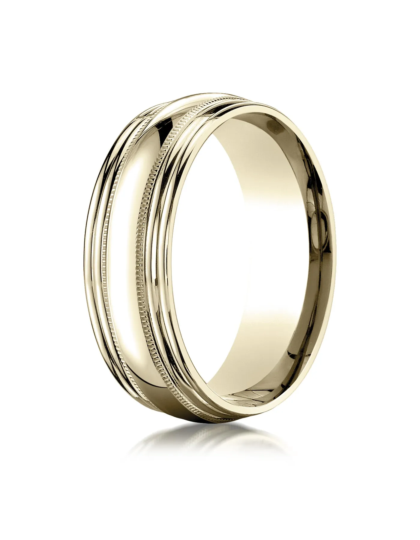 Benchmark 18K Yellow Gold 7.5mm Comfort-Fit with Milgrain Double Round Edge Carved Design Wedding Band