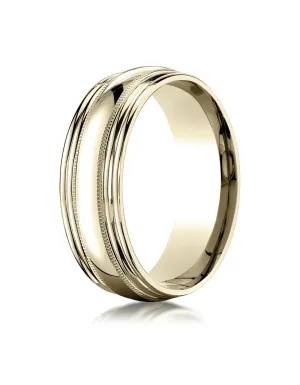 Benchmark 18K Yellow Gold 7.5mm Comfort-Fit with Milgrain Double Round Edge Carved Design Wedding Band