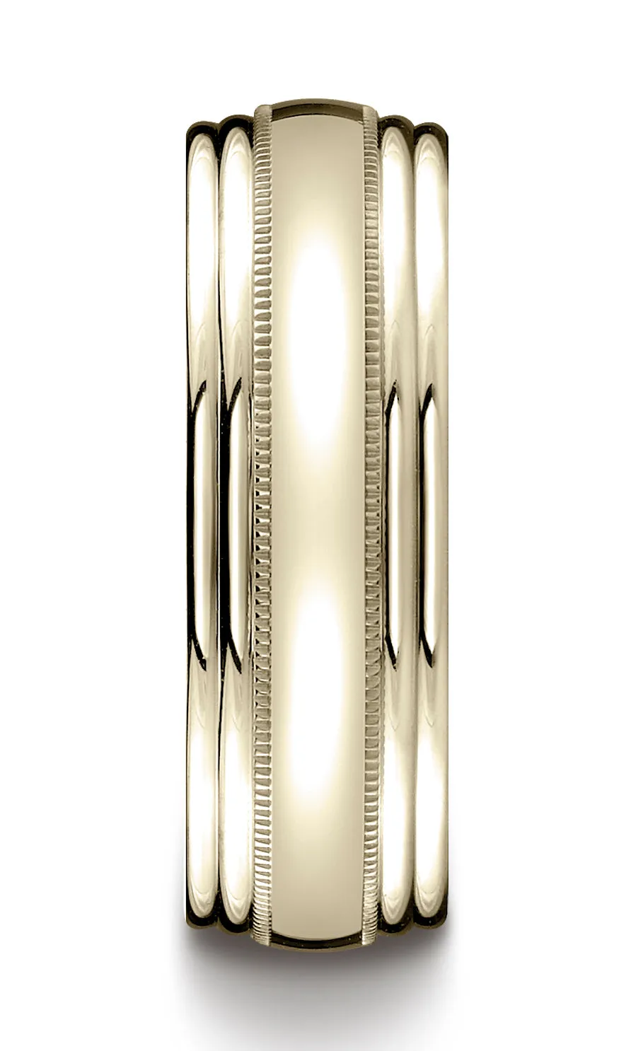 Benchmark 18K Yellow Gold 7.5mm Comfort-Fit with Milgrain Double Round Edge Carved Design Wedding Band