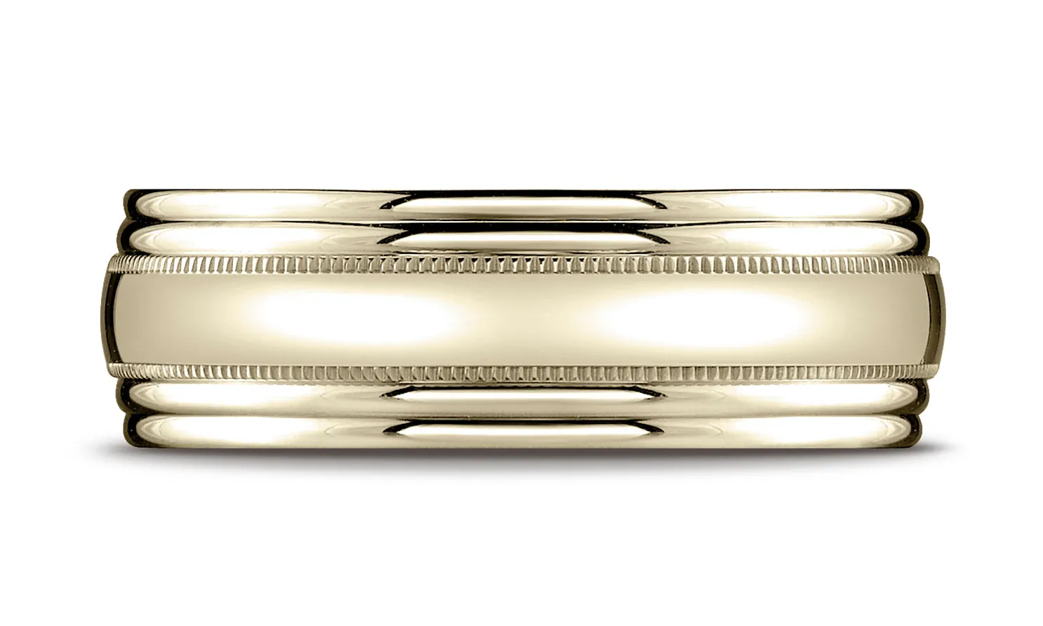 Benchmark 18K Yellow Gold 7.5mm Comfort-Fit with Milgrain Double Round Edge Carved Design Wedding Band