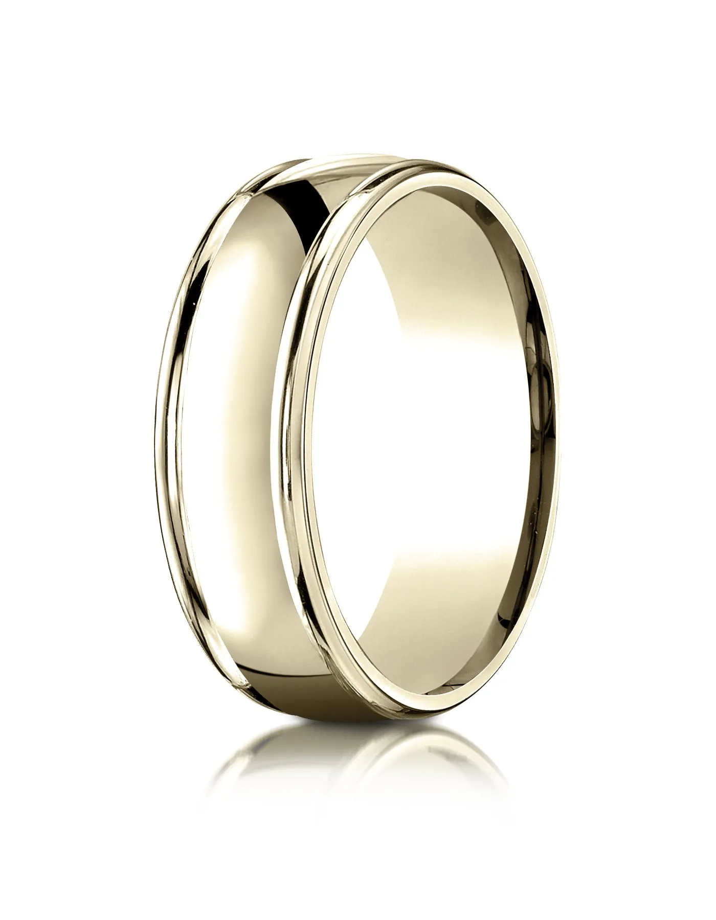 Benchmark 18k Yellow Gold 7mm Comfort-Fit high polish finish round edge Design band, (Sizes 4-15)