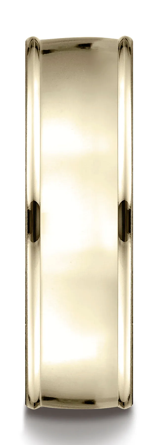 Benchmark 18k Yellow Gold 7mm Comfort-Fit high polish finish round edge Design band, (Sizes 4-15)