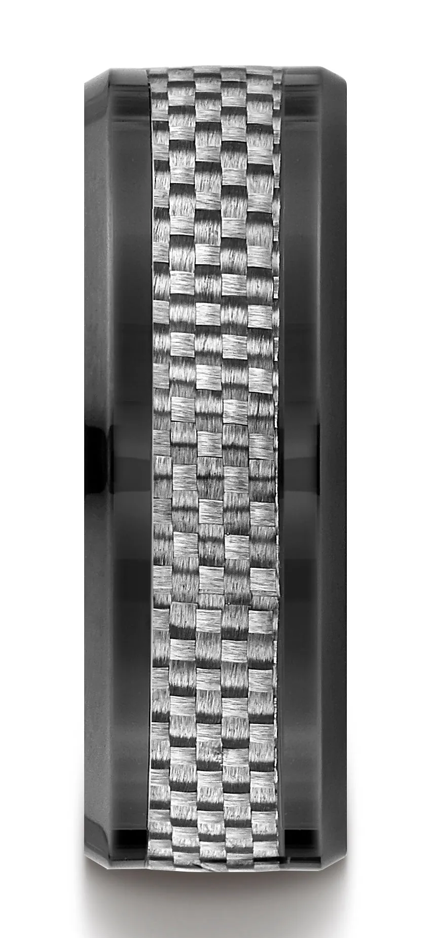 Benchmark Cobaltchrome 8mm Comfort-Fit Wedding Band Ring with White Carbon Fiber Inlay, (Sizes 6 - 14)