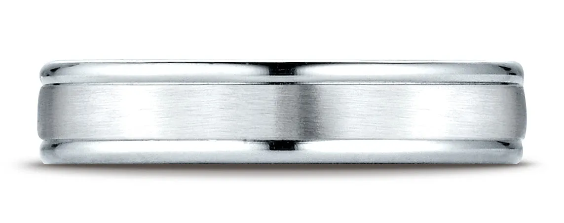 Benchmark Palladium 4mm Comfort-Fit Satin-Finished High Polished Round Edge Carved Design Wedding Band