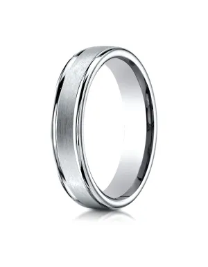 Benchmark Palladium 4mm Comfort-Fit Satin-Finished High Polished Round Edge Carved Design Wedding Band