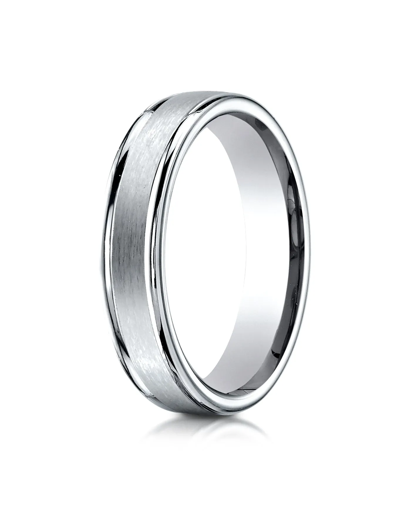 Benchmark Palladium 4mm Comfort-Fit Satin-Finished High Polished Round Edge Carved Design Wedding Band