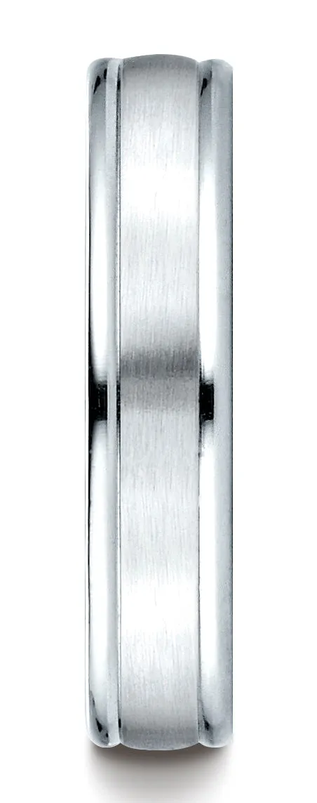 Benchmark Palladium 4mm Comfort-Fit Satin-Finished High Polished Round Edge Carved Design Wedding Band