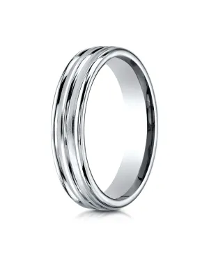 Benchmark Palladium 4mm Comfort-Fit Satin High Polish Center Trim and Round Edge Carved Design Band Ring