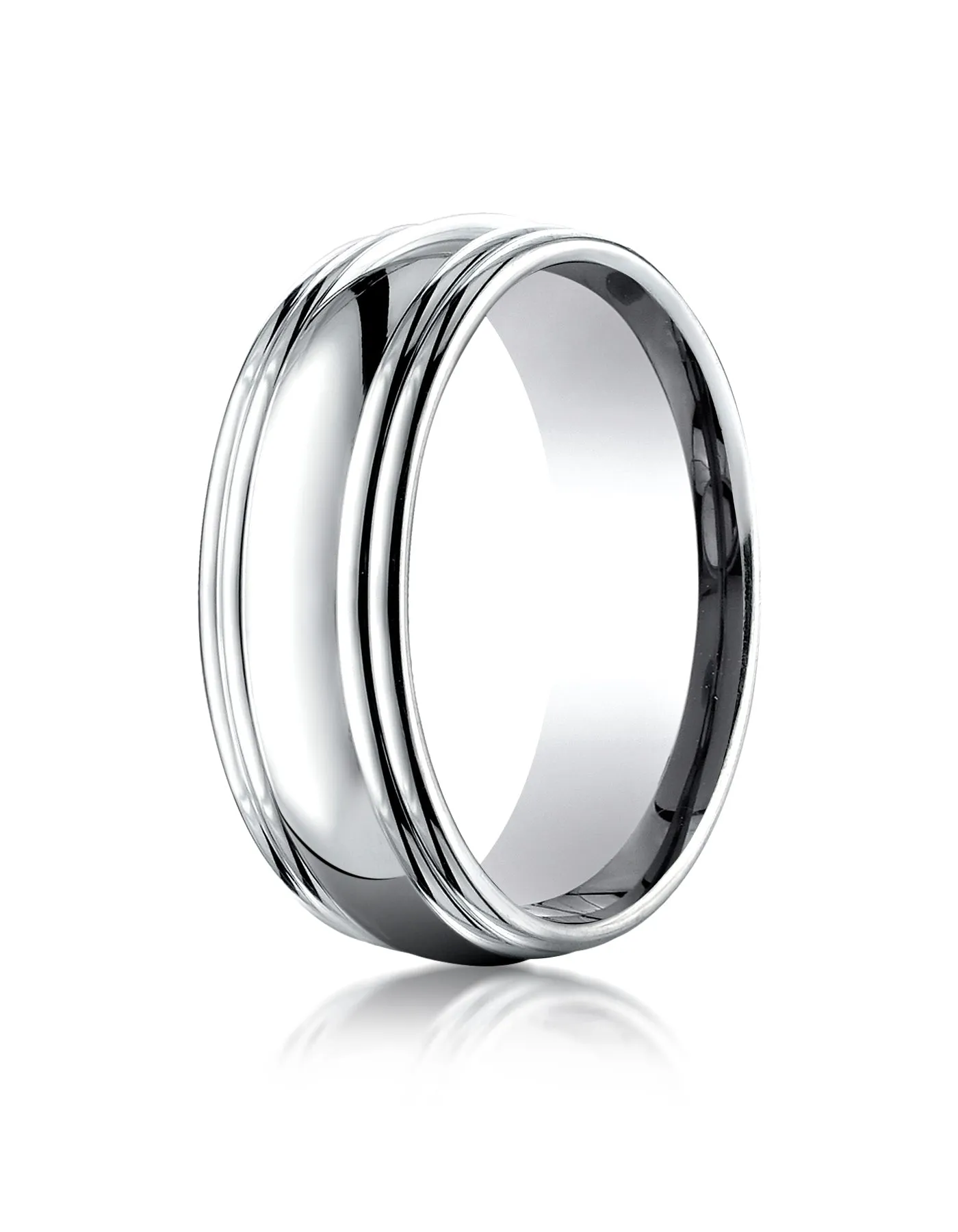 Benchmark Palladium 7.5mm Comfort-Fit High Polished Double Round Edge Carved Design Wedding Band Ring