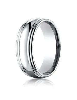 Benchmark Palladium 7.5mm Comfort-Fit High Polished Double Round Edge Carved Design Wedding Band Ring