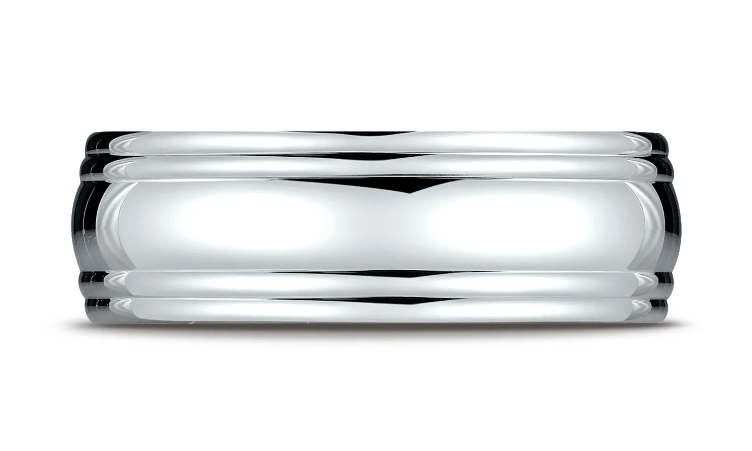Benchmark Palladium 7.5mm Comfort-Fit High Polished Double Round Edge Carved Design Wedding Band Ring