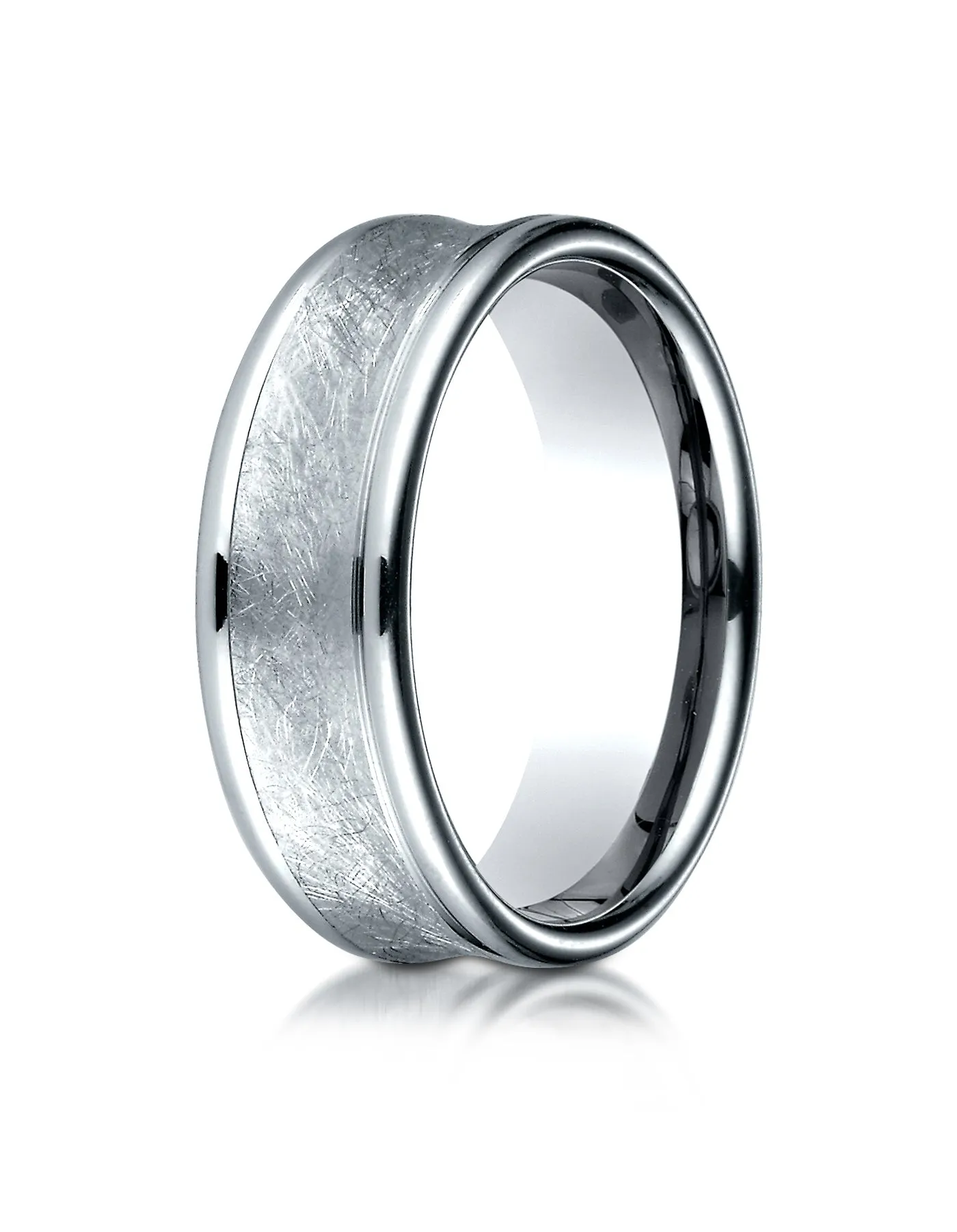 Benchmark Palladium 7.5mm Comfort-Fit Swirled Finish Center Round Edge Design Wedding Band Ring