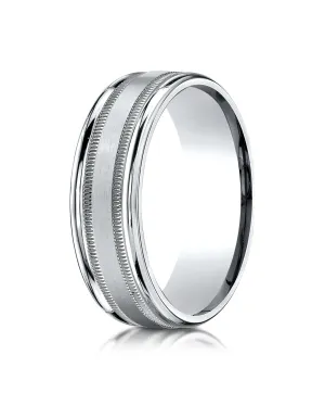 Benchmark Palladium 7mm Comfort-Fit Satin Finish Center with Milgrain Round Edge Carved Design Band (4-15)