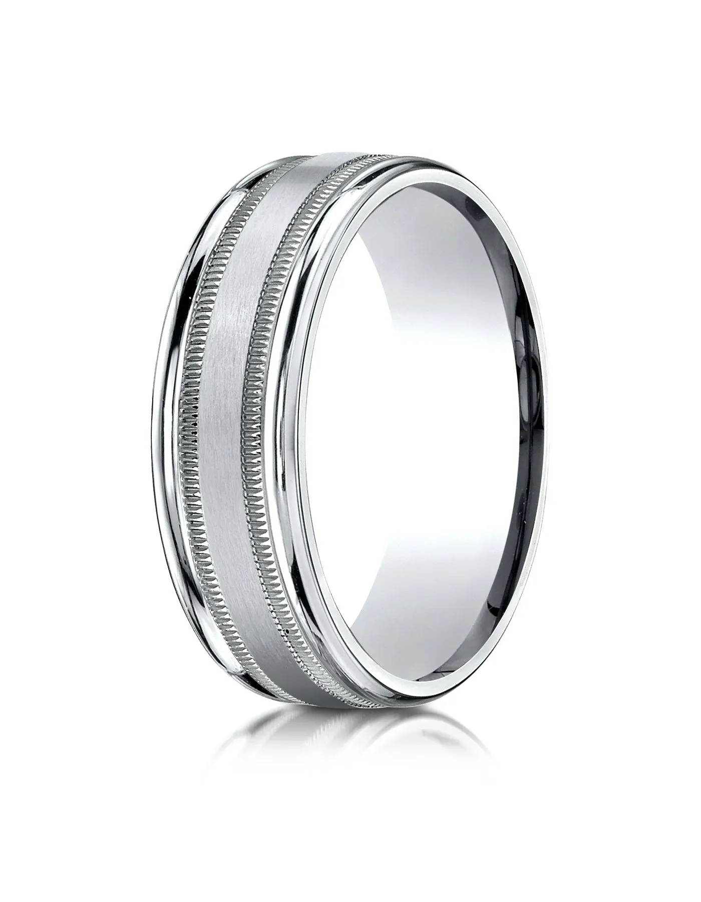Benchmark Palladium 7mm Comfort-Fit Satin Finish Center with Milgrain Round Edge Carved Design Band (4-15)