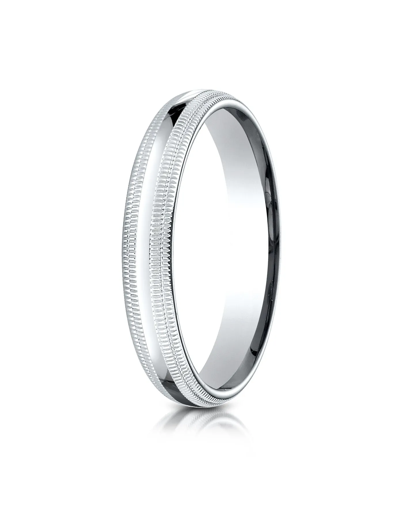 Benchmark Platinum 4mm Slightly Domed Standard Comfort-Fit Wedding Band Ring with Double Milgrain