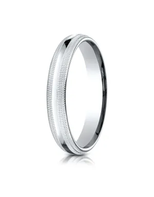 Benchmark Platinum 4mm Slightly Domed Standard Comfort-Fit Wedding Band Ring with Double Milgrain
