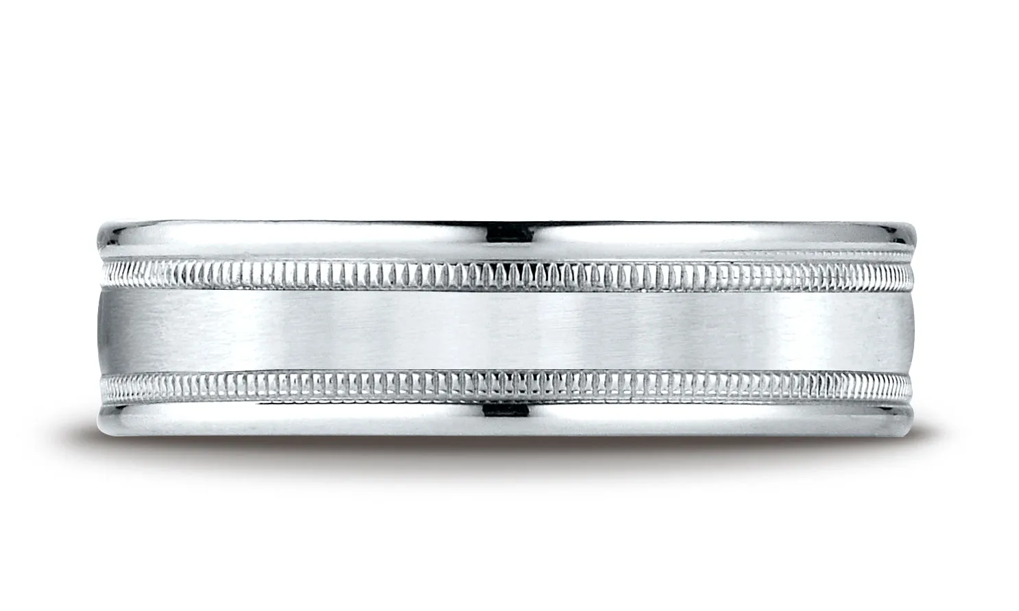 Benchmark Platinum 6mm Comfort-Fit Satin Finish Center with Milgrain Round Edge Carved Design Band Ring