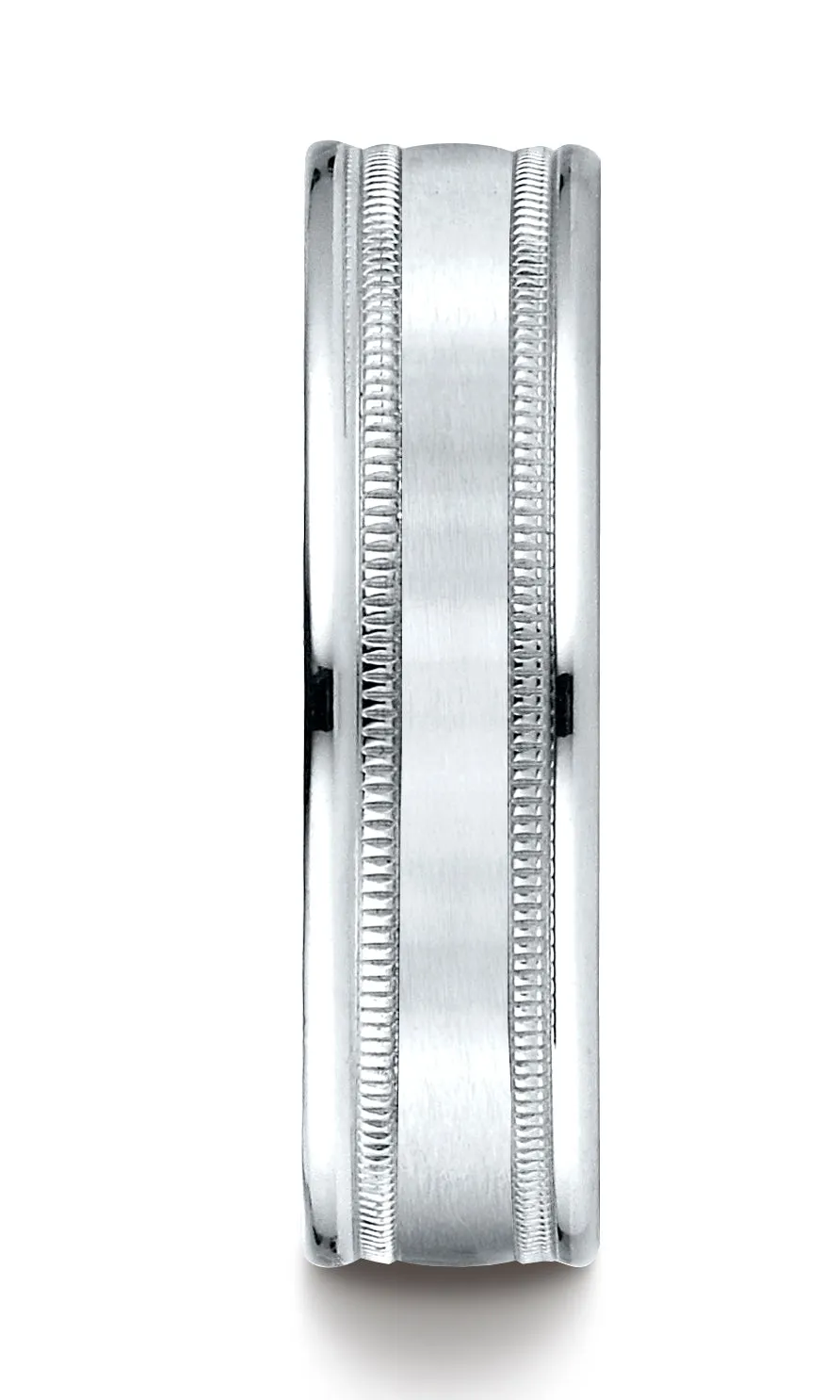 Benchmark Platinum 6mm Comfort-Fit Satin Finish Center with Milgrain Round Edge Carved Design Band Ring