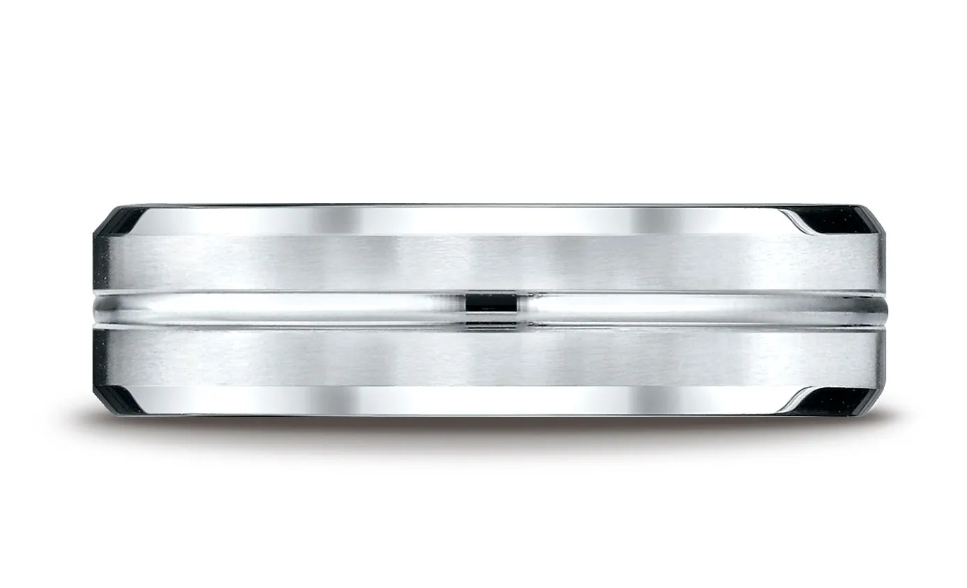 Benchmark Platinum 6mm Comfort-Fit Satin-Finished with High Polished Cut Carved Design Wedding Band Ring
