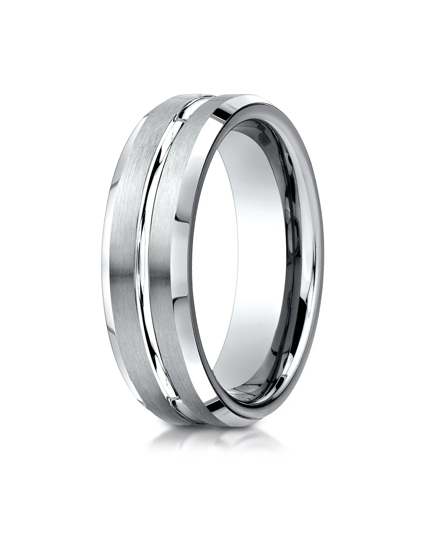 Benchmark Platinum 6mm Comfort-Fit Satin-Finished with High Polished Cut Carved Design Wedding Band Ring