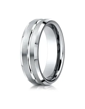 Benchmark Platinum 6mm Comfort-Fit Satin-Finished with High Polished Cut Carved Design Wedding Band Ring