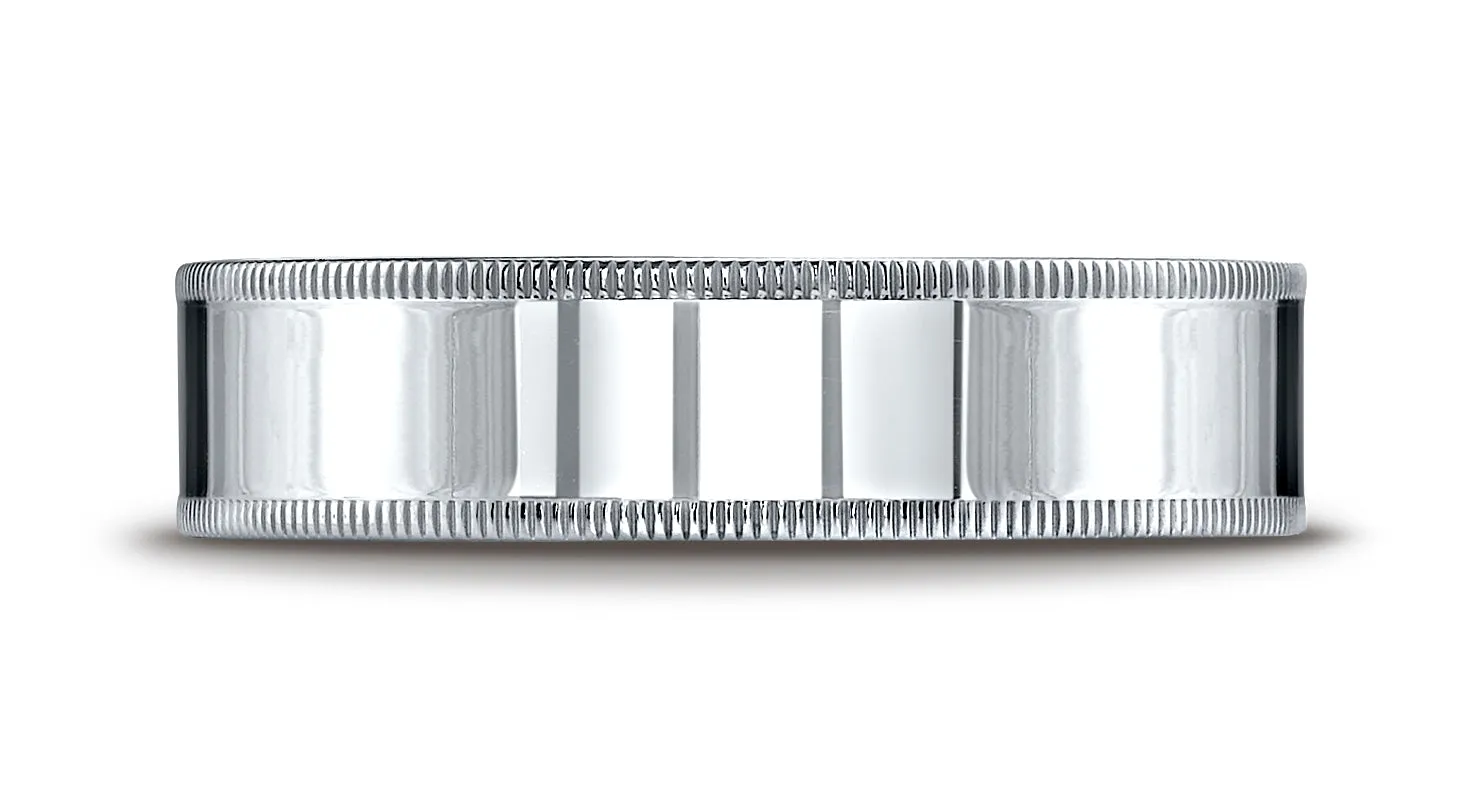 Benchmark Platinum 6mm Flat Comfort-Fit Wedding Band Ring with Milgrain (Sizes 4 - 15 )