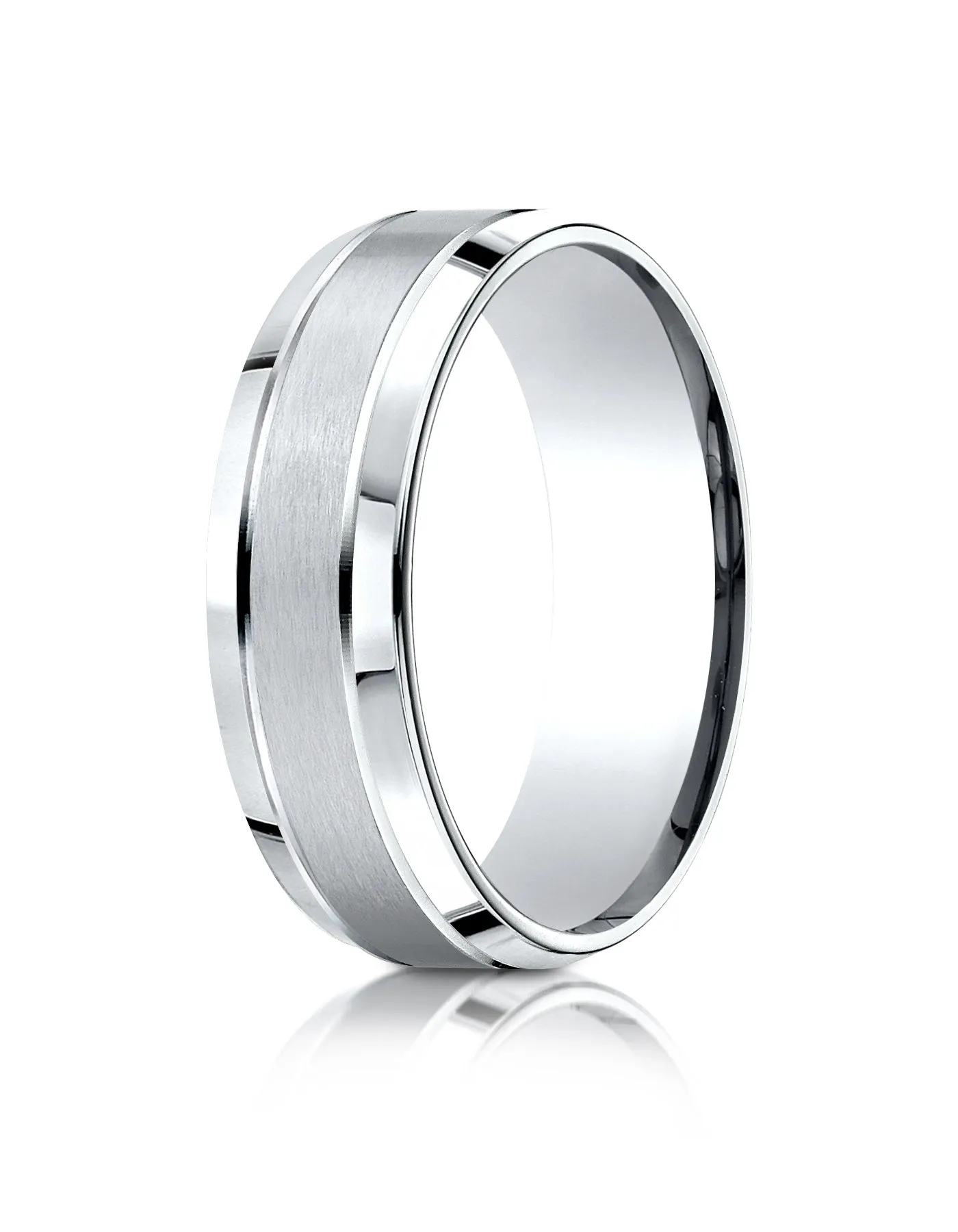 Benchmark Platinum 7mm Comfort-Fit Satin-Finished High Polished Beveled Edge Carved Design Band, (4-15)