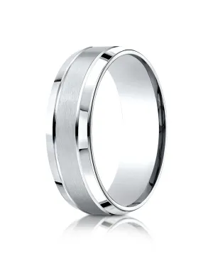 Benchmark Platinum 7mm Comfort-Fit Satin-Finished High Polished Beveled Edge Carved Design Band, (4-15)