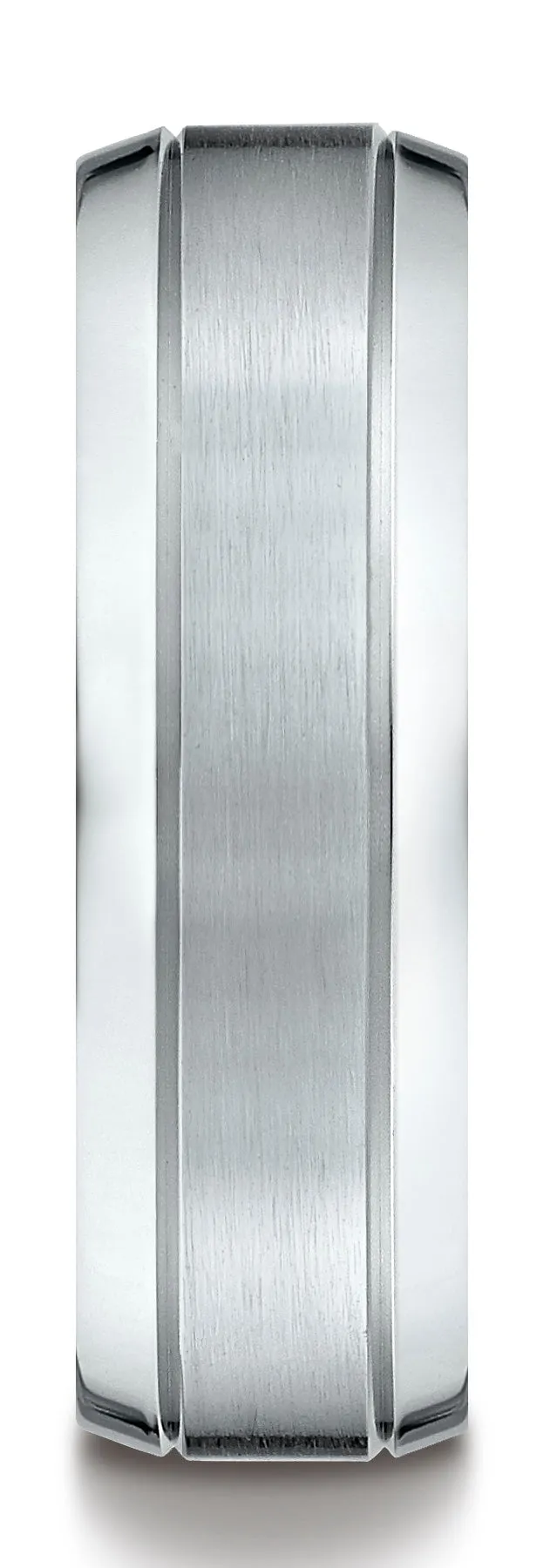 Benchmark Platinum 7mm Comfort-Fit Satin-Finished High Polished Beveled Edge Carved Design Band, (4-15)