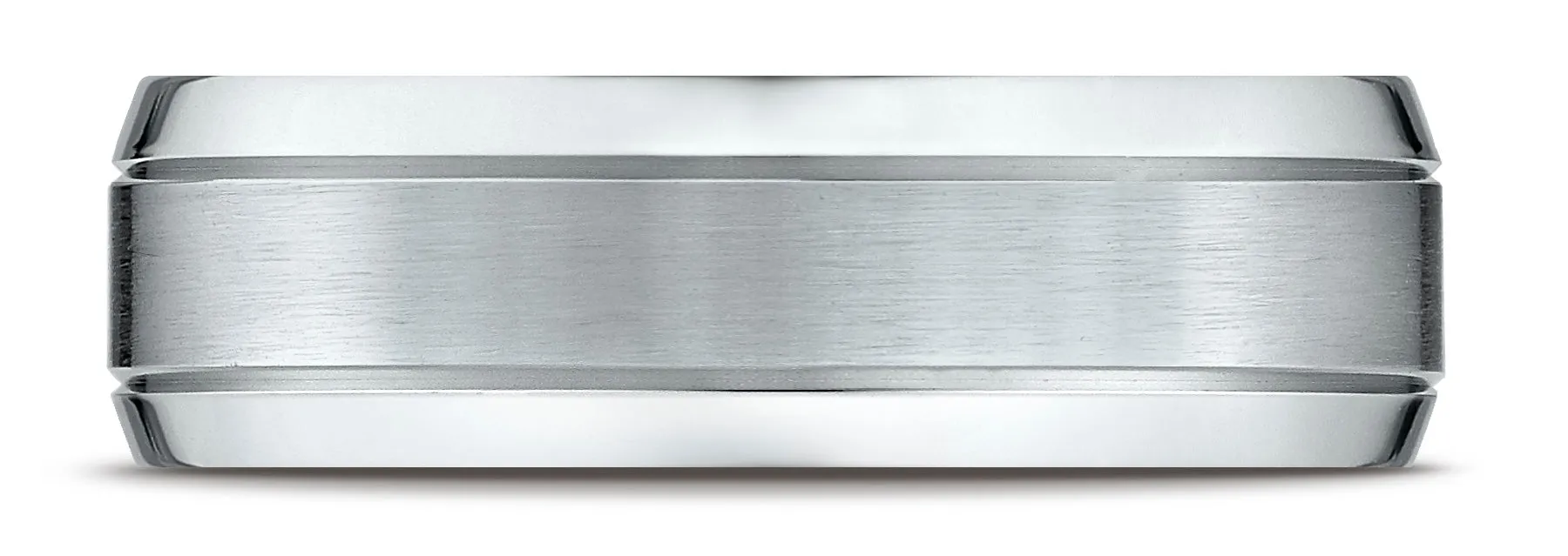 Benchmark Platinum 7mm Comfort-Fit Satin-Finished High Polished Beveled Edge Carved Design Band, (4-15)