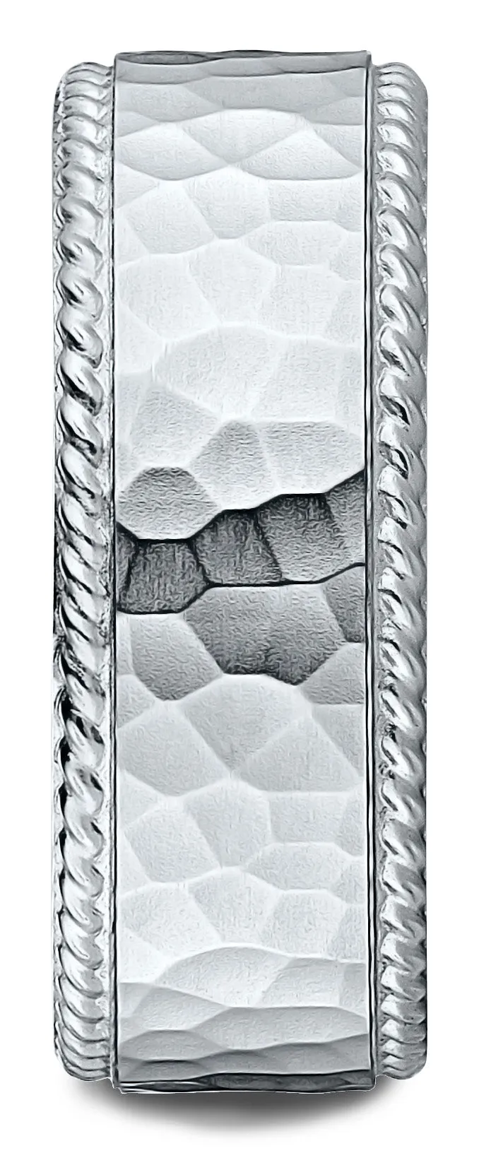 Benchmark Platinum 8mm Comfort-Fit Rope Edge Hammered Finish Design Band, (Sizes 4-15)