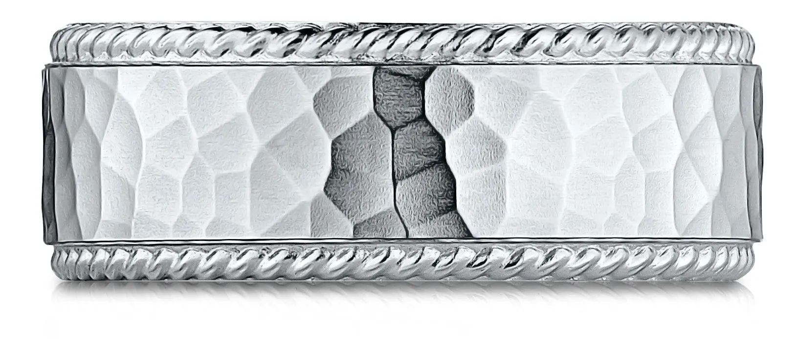 Benchmark Platinum 8mm Comfort-Fit Rope Edge Hammered Finish Design Band, (Sizes 4-15)